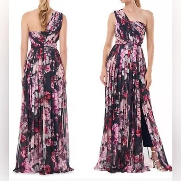 NEW Kay Unger Layla Floral Print Walk Thru Jumpsuit with Full Length Skirt Sz 2